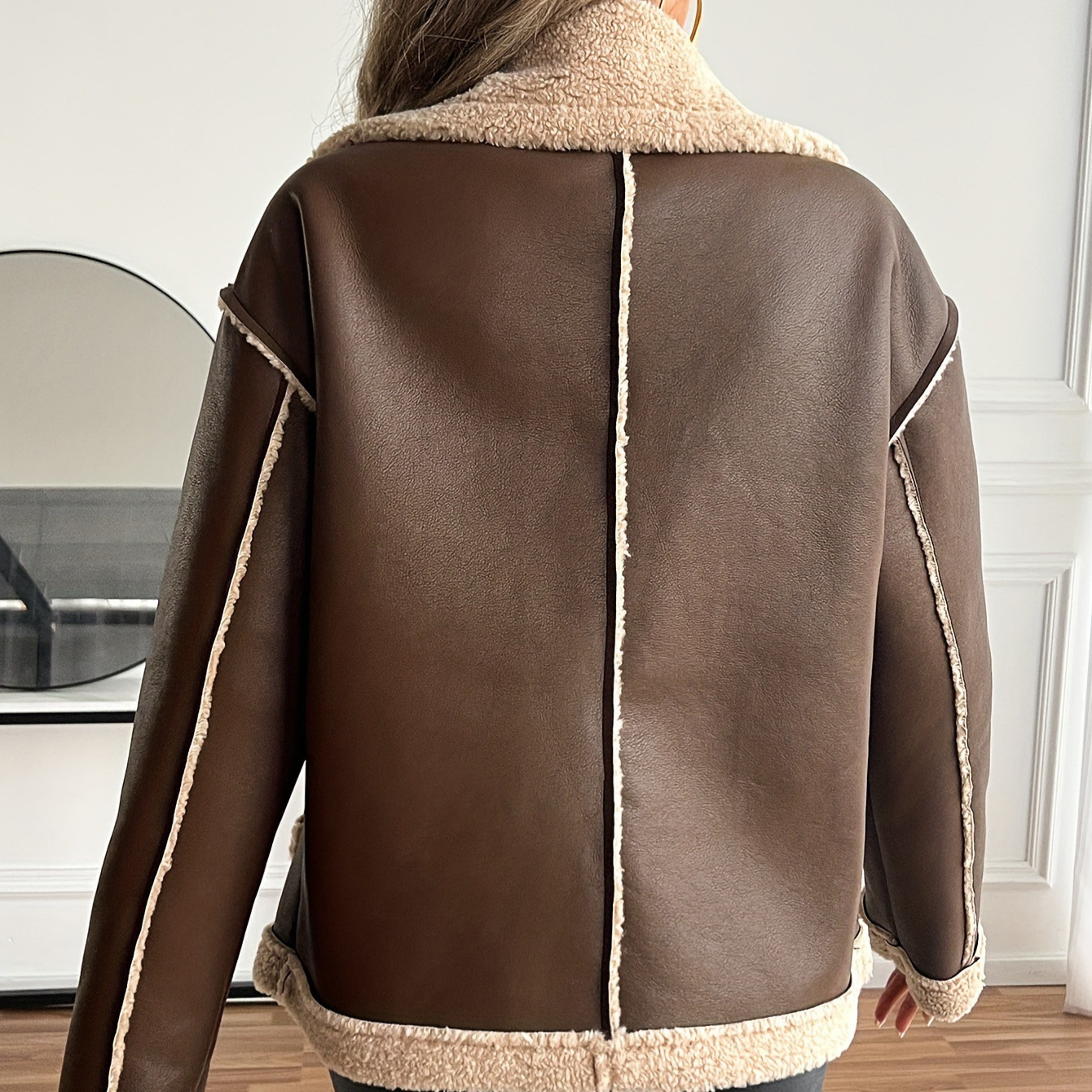 Manteau épais pour femme en laine d’agneau, style motard – Image 6