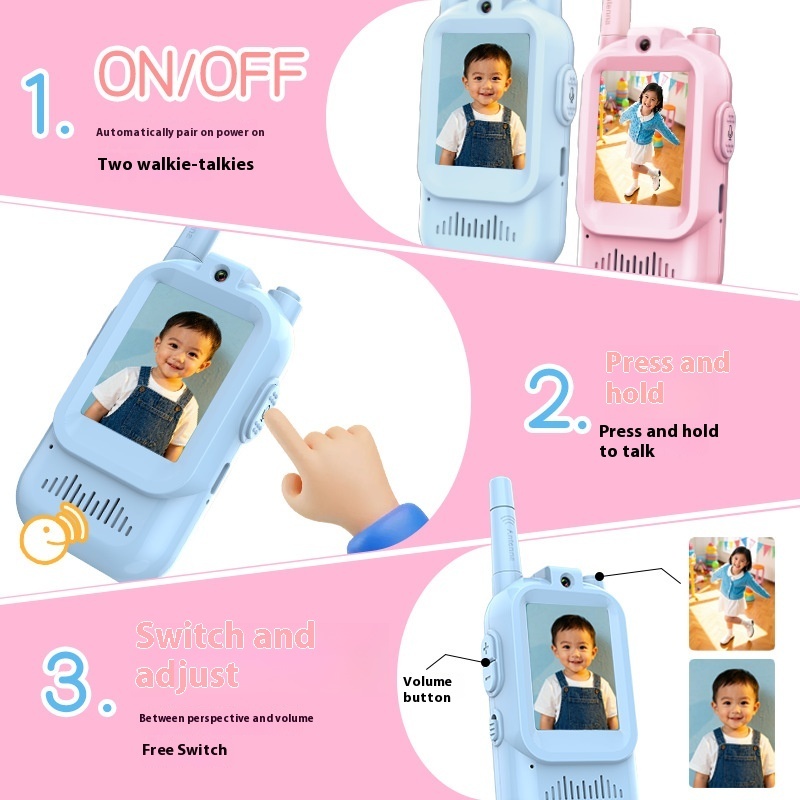 Mini talkies-walkies sans fil avec caméra vidéo pour enfants — Lot de 2 appareils portables rechargeables, parfaits pour les jeux en famille, les activités en plein air ou comme cadeau pour garçons et filles. – Image 6