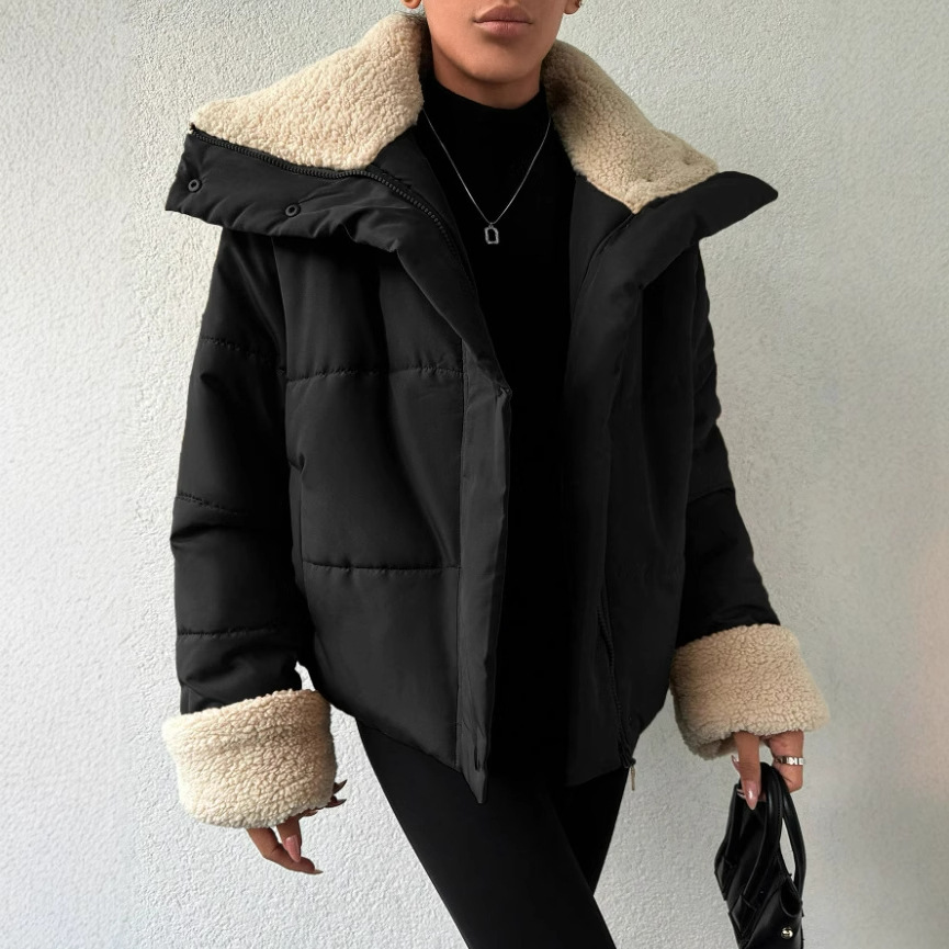 Petite veste en coton pour femme avec ceinture et col en fourrure – Image 2