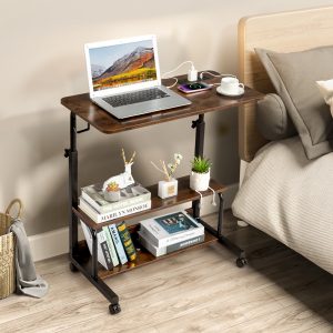 🪵 Bureau d’ordinateur réglable – Style rétro brun