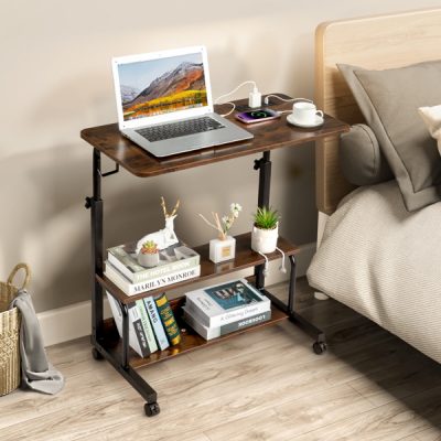 🪵 Bureau d’ordinateur réglable – Style rétro brun