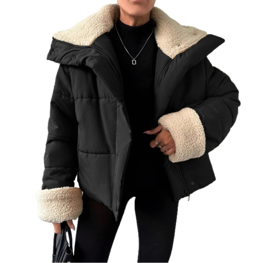 Petite veste en coton pour femme avec ceinture et col en fourrure – Image 3