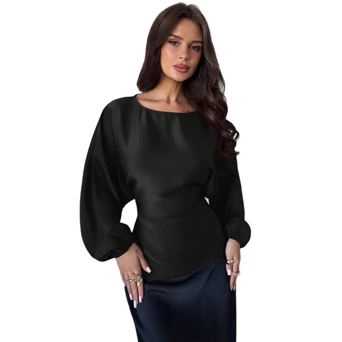 Chemise décontractée à col rond avec lien à la taille pour femme – Image 10