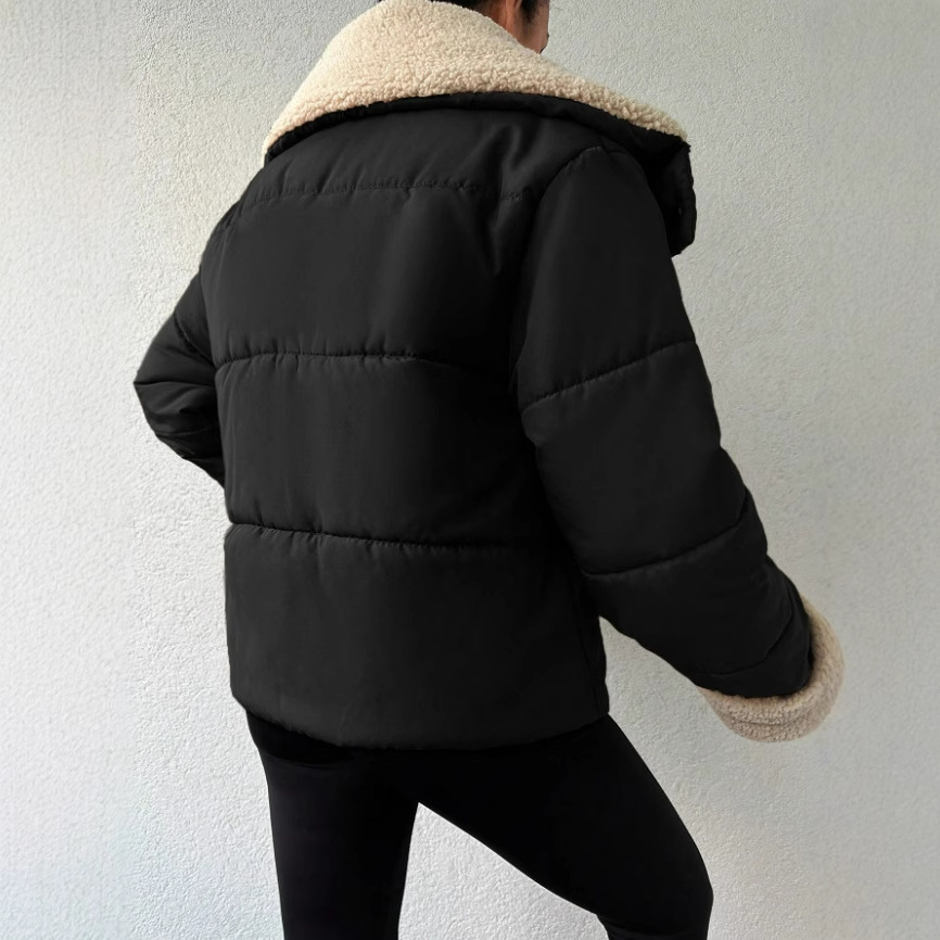 Petite veste en coton pour femme avec ceinture et col en fourrure – Image 4