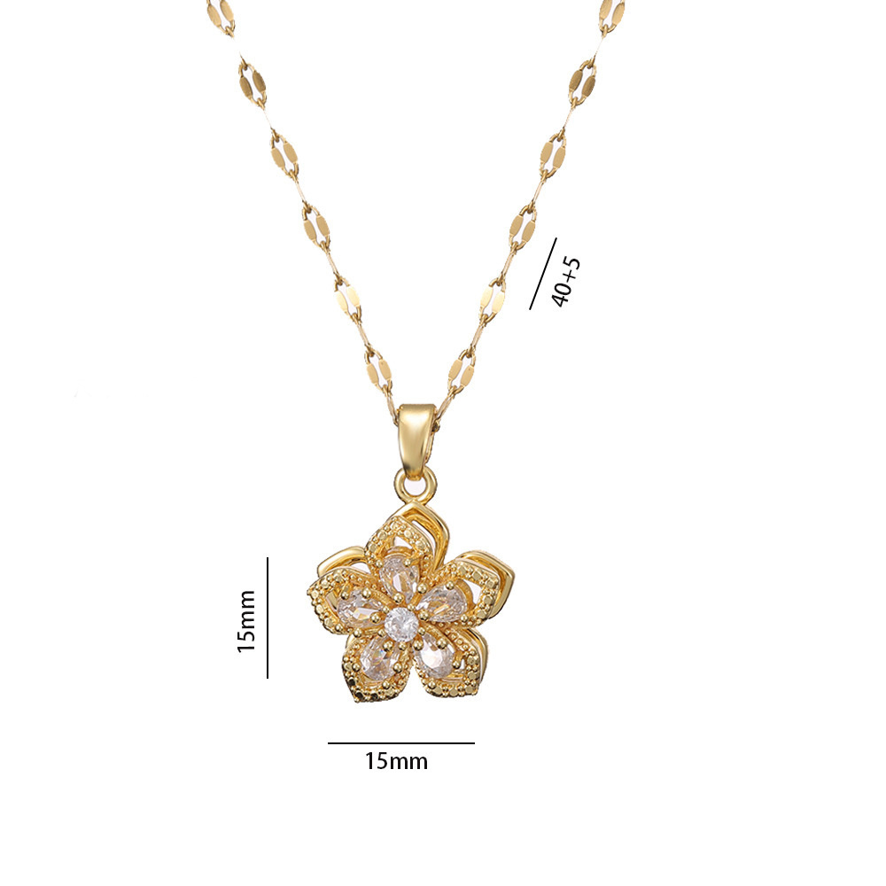 Collier Fleur en Strass Rotatif Unique pour Femme - Bijou Pendentif à la Mode – Image 2